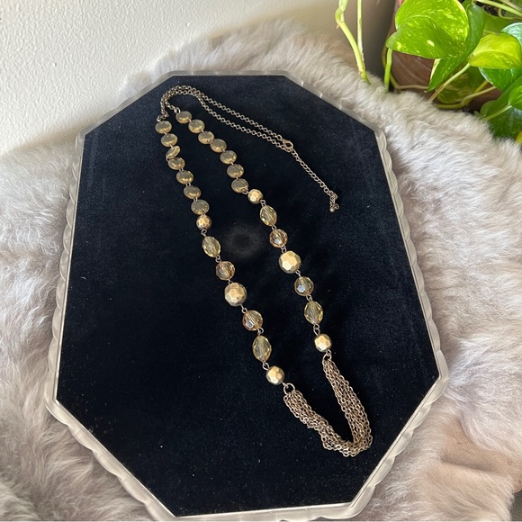 Beautiful Antiqued Gray Green Tone Beaded Long Chain Necklace - Picture 2 of 8